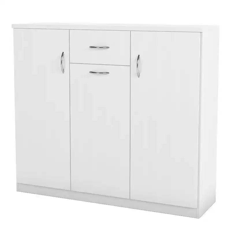 miBasics Beammoon Modern 1 Drawer Shoe Cabinet with 11 Shelves White: Holds up to 30 Pairs, MDF Wood Veneer, Adjustable Storage