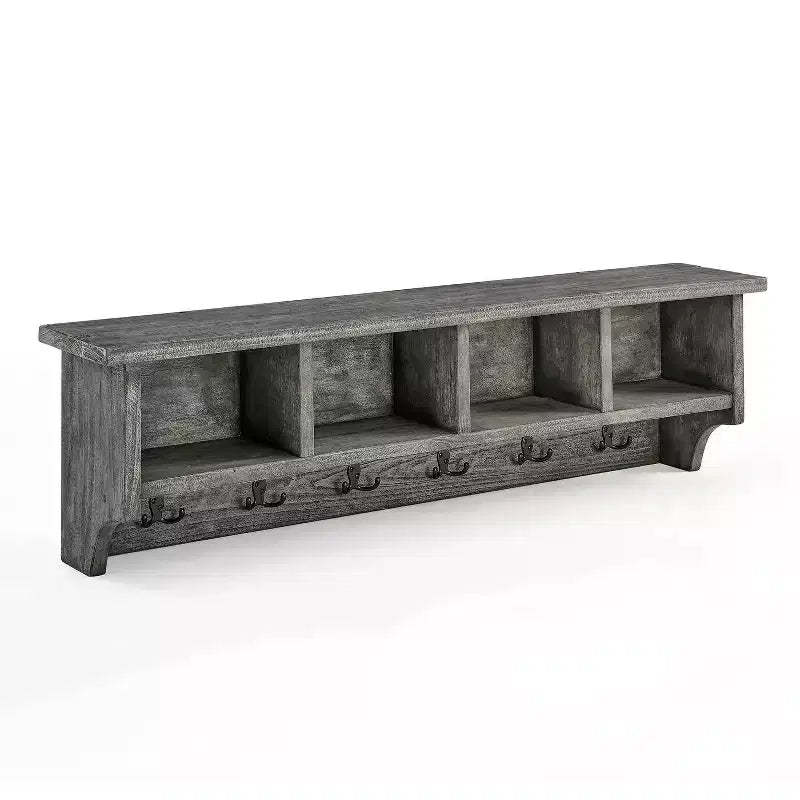 48" Pomona Metal and Wood Entryway Coat Hook with Storage Cubbies Slate Gray - Alaterre Furniture