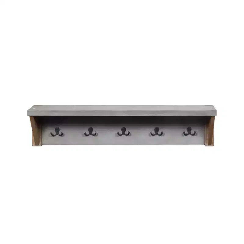 Alaterre Furniture 40" Davenport Coat Hook with Shelf Light Amber: Modern Tiered Wall Mounted Rack, 5 Hooks, Wood Frame