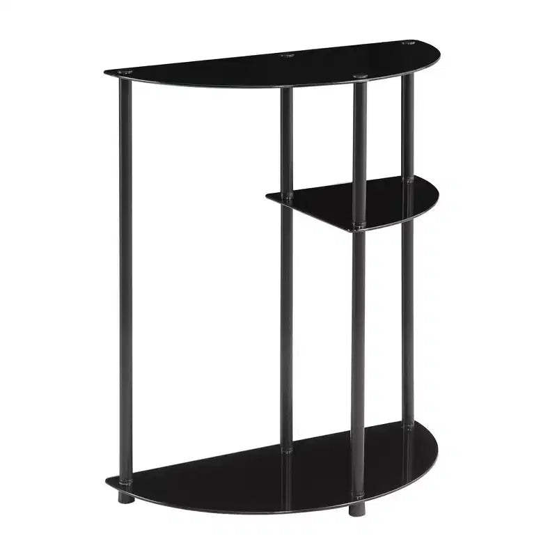 Breighton Home Designs2Go Classic Glass 3 Tier Display Entryway Hall Table in Black/Black
