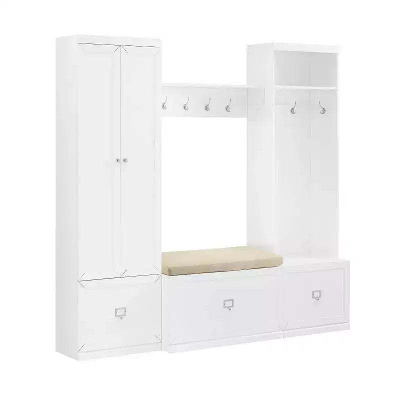 4pc Harper Entryway Set with Bench, Shelf, Hall Tree and Pantry Closet Set White - Crosley