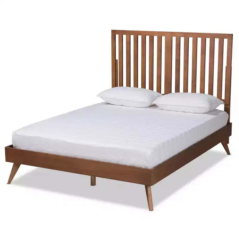 King Saki Wood Platform Bed Walnut Brown - Baxton Studio