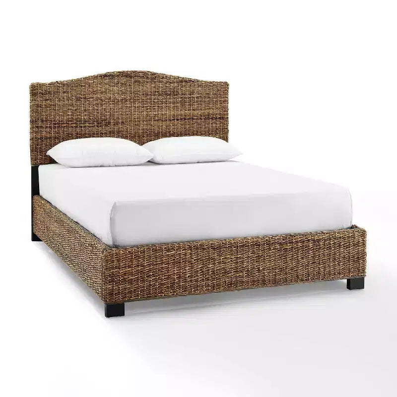 Queen Serena Bed Banana Leaf - Crosley: Coastal Style Plywood & Wood Frame, Curved Headboard Design