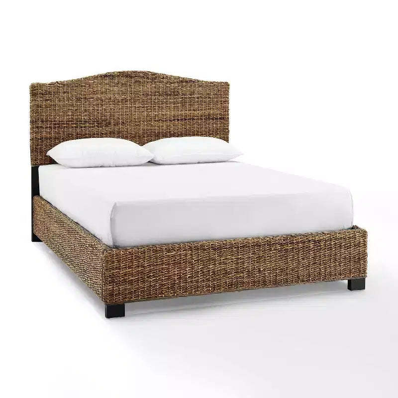 Queen Serena Bed Banana Leaf - Crosley: Coastal Style Plywood & Wood Frame, Curved Headboard Design