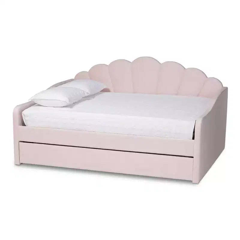 Queen Timila Velvet Fabric Upholstered Daybed with Trundle - Baxton Studio: Glam Bedroom Furniture, No Box Spring Needed