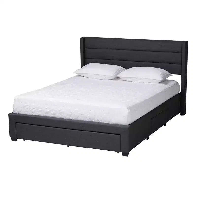 Full Braylon Fabric & Wood Platform Storage Bed with Drawer - Baxton Studio