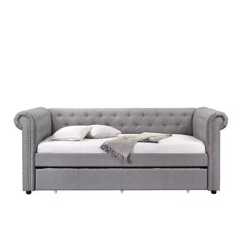 Full DayBed Justice Bed Smoke Gray Fabric - Acme Furniture