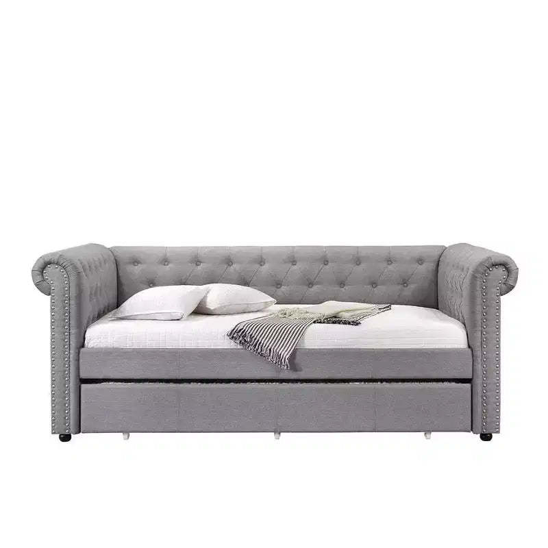 Full DayBed Justice Bed Smoke Gray Fabric - Acme Furniture