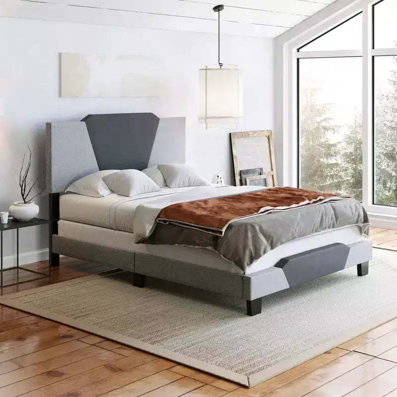 Queen Sydney Contemporary Linen Upholstered Bed Frame Charcoal/Gray - Eco Dream: Durable Birch Wood Slats, Box Spring Required