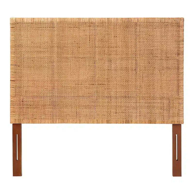 bali & pari Queen Size Lesia Rattan and Mahogany Wood Headboard Light Honey/Red Teak