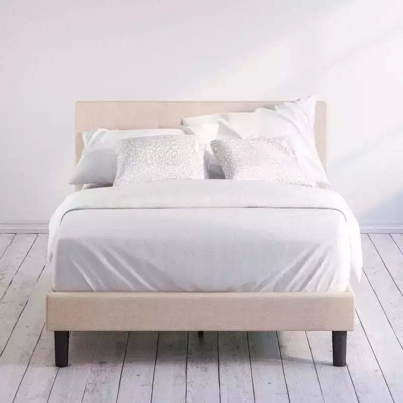 Zinus King Ibidun Upholstered Platform Bed Frame Light Brown: Steel Frame, No Box Spring Needed, Easy Care
