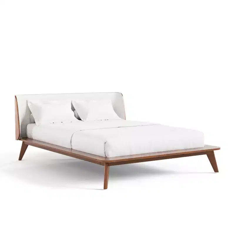 HOMES: Inside + Out Full Riverstone Mid-Century Modern Boucle Curved Headboard Low Profile Platform Bed Walnut