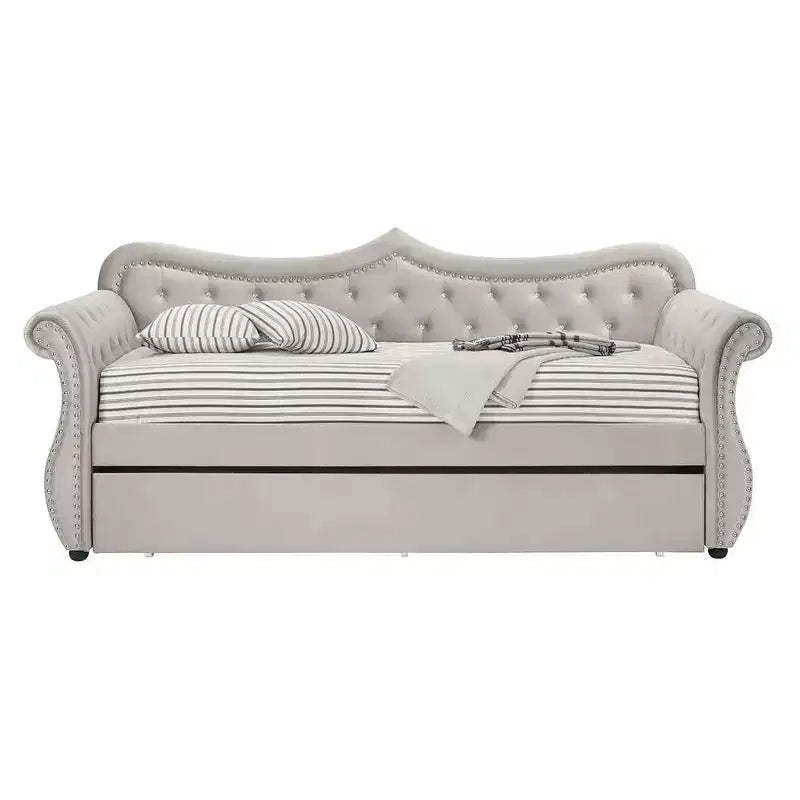 Acme Furniture Twin/Full Adkins Bed Beige Velvet