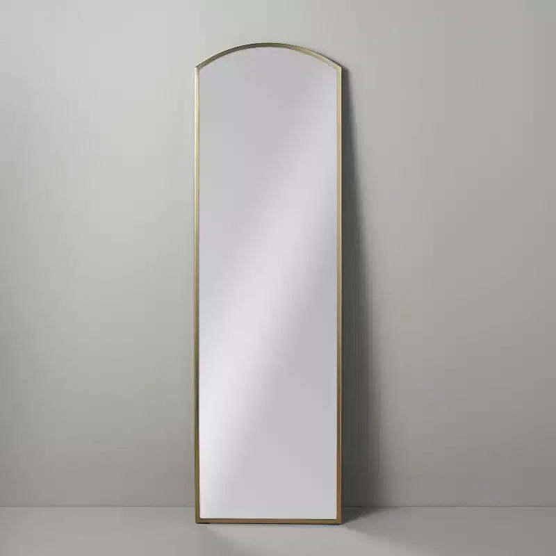 Arched 19"x64" Rectangular Metal Leaning Floor Mirror Brass - Hearth & Hand™ with Magnolia