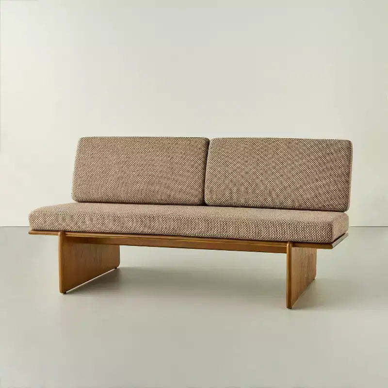 Mushroom Weave Upholstered Mid-Century Bench with Back - Hearth & Hand™ with Magnolia