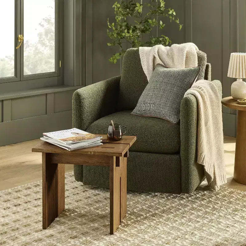 Wooden Stool or Ottoman - Aged Oak - Hearth & Hand™ with Magnolia: Farmhouse Accent, Rubberwood Frame, 18" Height