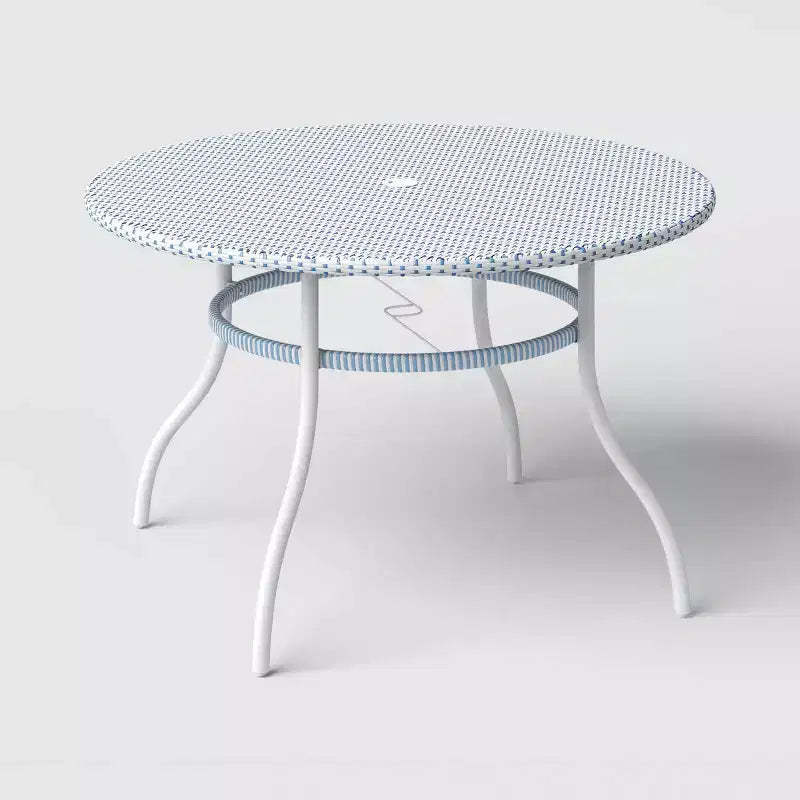 Wicker Round Patio Table Blue/White - Roller Rabbit x