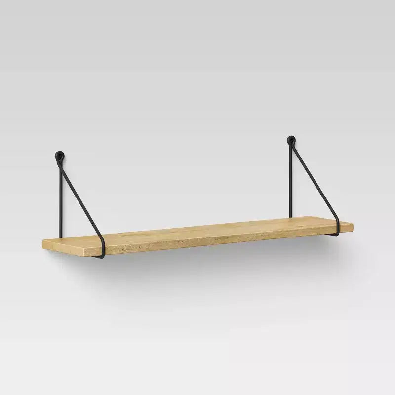 Wood Wall Shelf with Hanging Wire Natural/Black - Threshold
