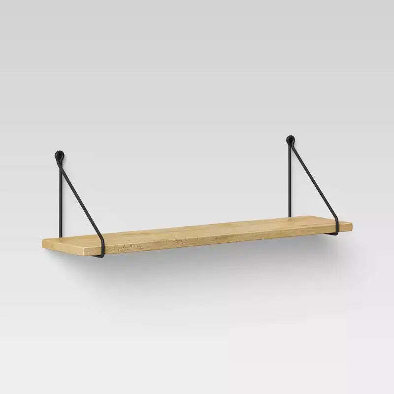 Wood Wall Shelf with Hanging Wire Natural/Black - Threshold