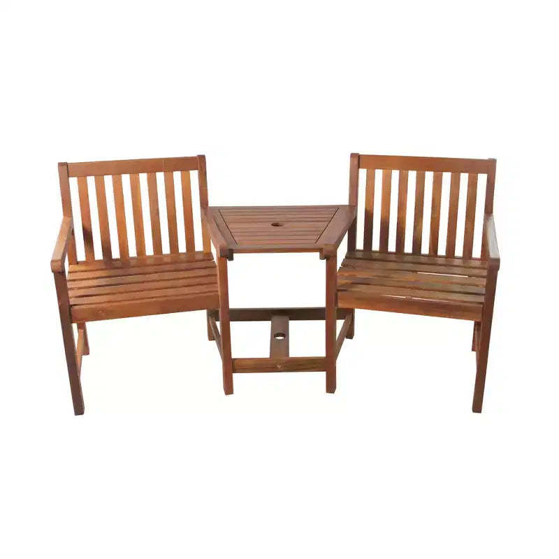 Northlight 70 Acacia Jack and Jill Chair with Table Outdoor Patio Set - Brown