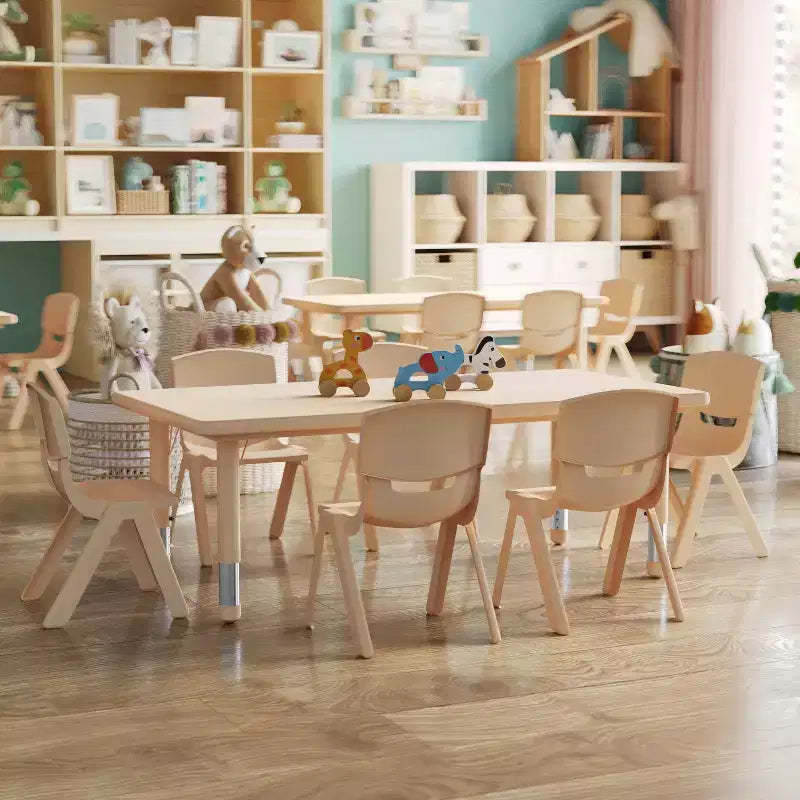 Flash Furniture 24W x 48L Rectangular Plastic Height Adjustable Activity Table Set with 6 Chairs