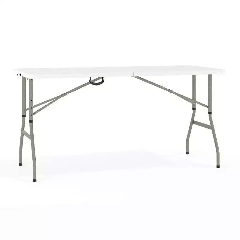 Flash Furniture Kathryn 5-Foot Height Adjustable Bi-Fold Granite White Plastic Banquet and Event Folding Table with Carrying Handle