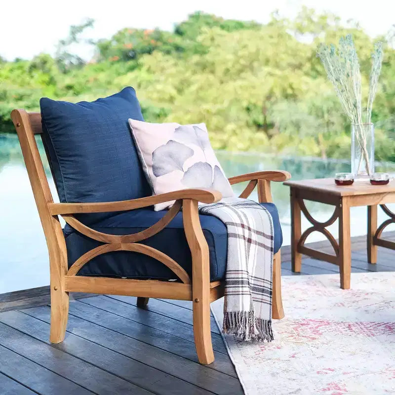 Sonoma Lane Alamo Teak Outdoor Lounge Chair with Zippered Cushions