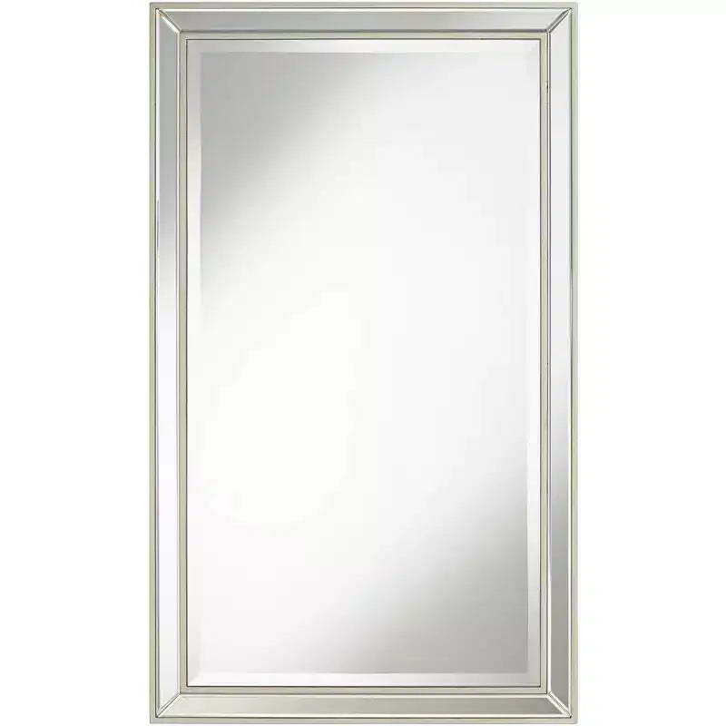 Noble Park Helena Rectangular Vanity Accent Wall Mirror Modern Beveled Silver Frame 25 Wide for Bathroom Bedroom Living Room Home Office Entryway