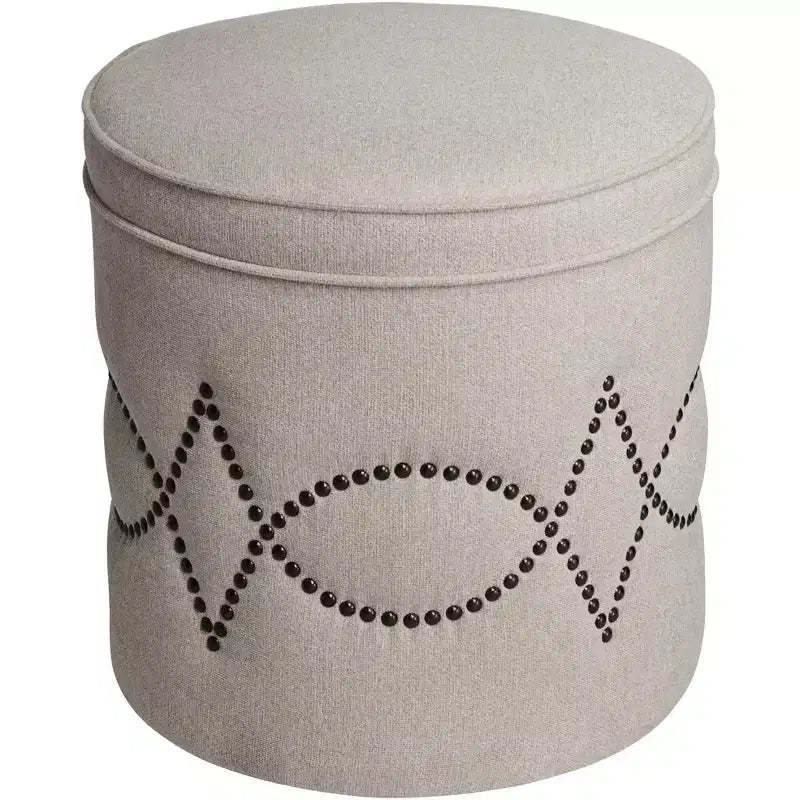 55 Downing Street Iriza Oatmeal Nailhead Round Ottoman