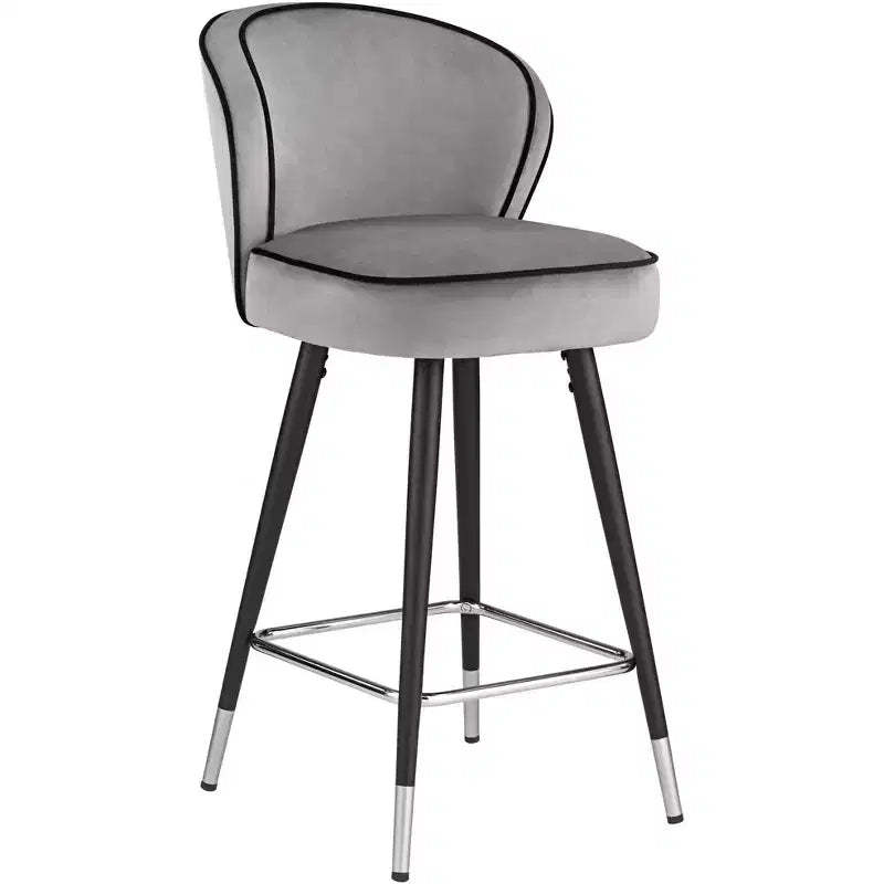 Studio 55D Elba Chrome Metal Bar Stool Black Silver 27 3/4 High Modern Gray Velvet Upholstered Cushion for Kitchen Counter Height Island Home Shed