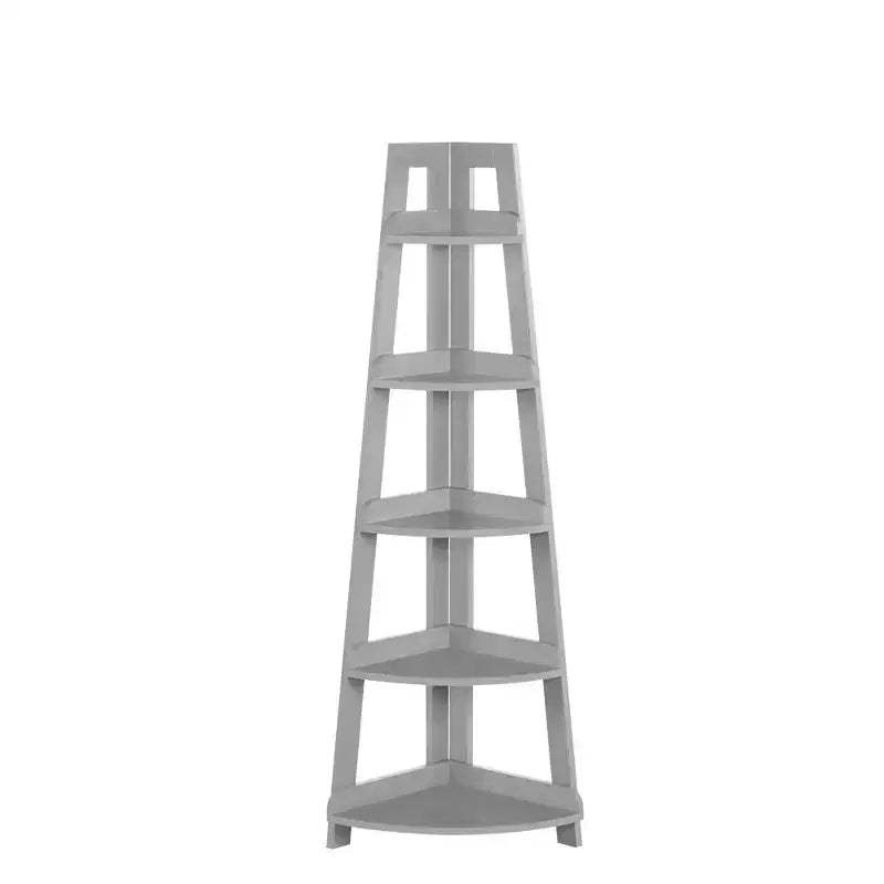 RiverRidge Amery 5 Tier Tall Corner Ladder Shelf Tower with Display Shelf and Corner Storage for Bathroom, Living Room, Office