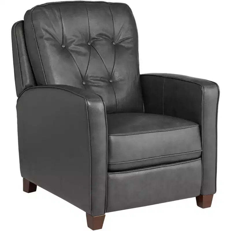 Elm Lane Livorno Gray Genuine Leather Recliner Chair Modern Armchair Comfortable Push Manual Reclining Footrest Tufted for Bedroom Living Room Reading