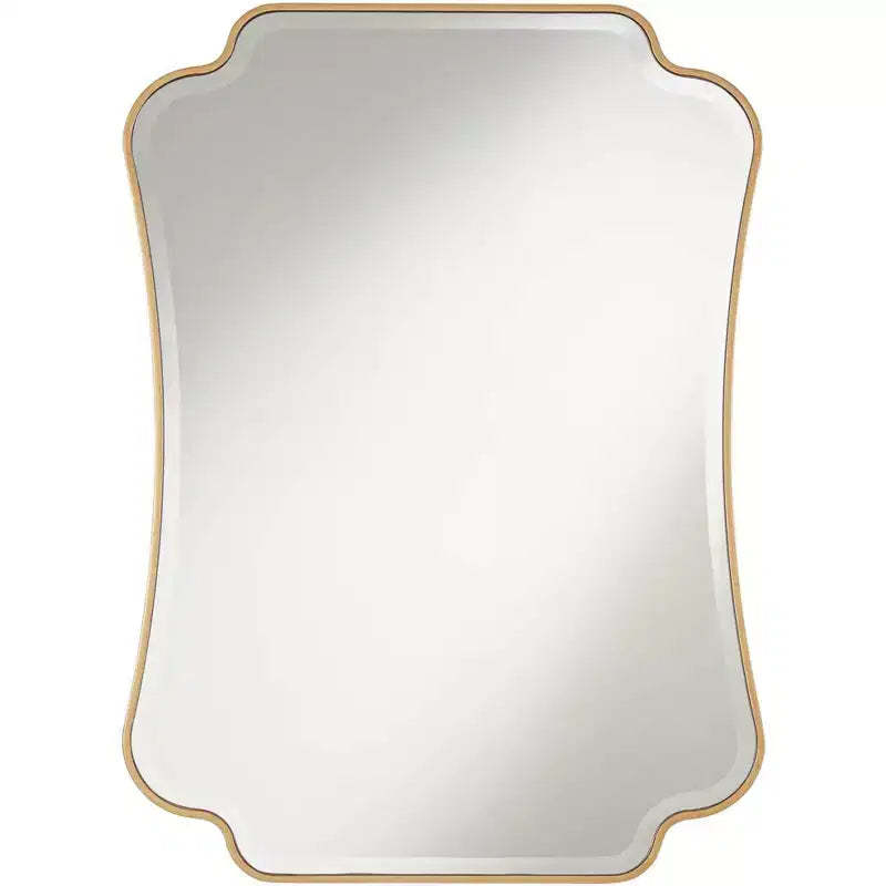 Noble Park Indara Scalloped Corner Rectangular Vanity Wall Mirror Modern Beveled Gold Wood Frame 27 Wide for Bathroom Bedroom Living Room Office