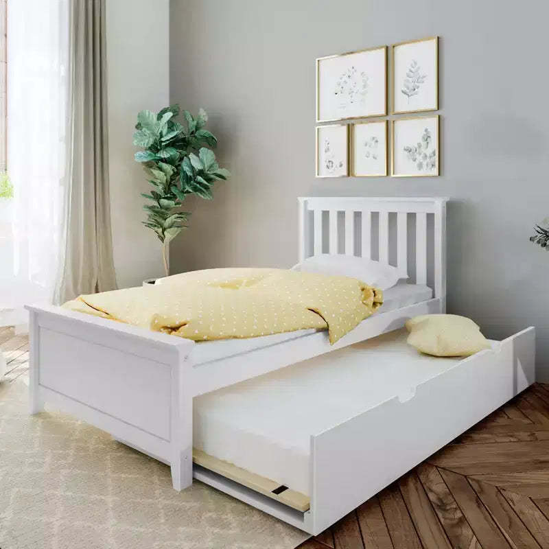 Max & Lily Twin Bed Frame with Trundle, Classic Solid Wood Platform Bed with Storage
