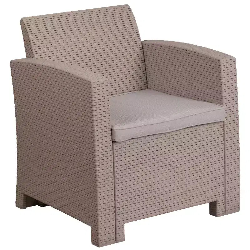Flash Furniture Faux Rattan Chair with All-Weather Cushion