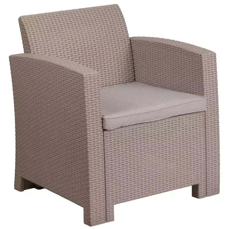 Flash Furniture Faux Rattan Chair with All-Weather Cushion