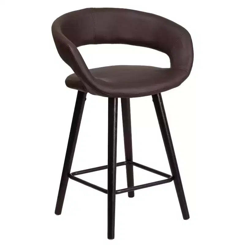 Flash Furniture Brynn Series 24'' High Contemporary Vinyl Rounded Back Counter Height Stool with Cappuccino Wood Frame