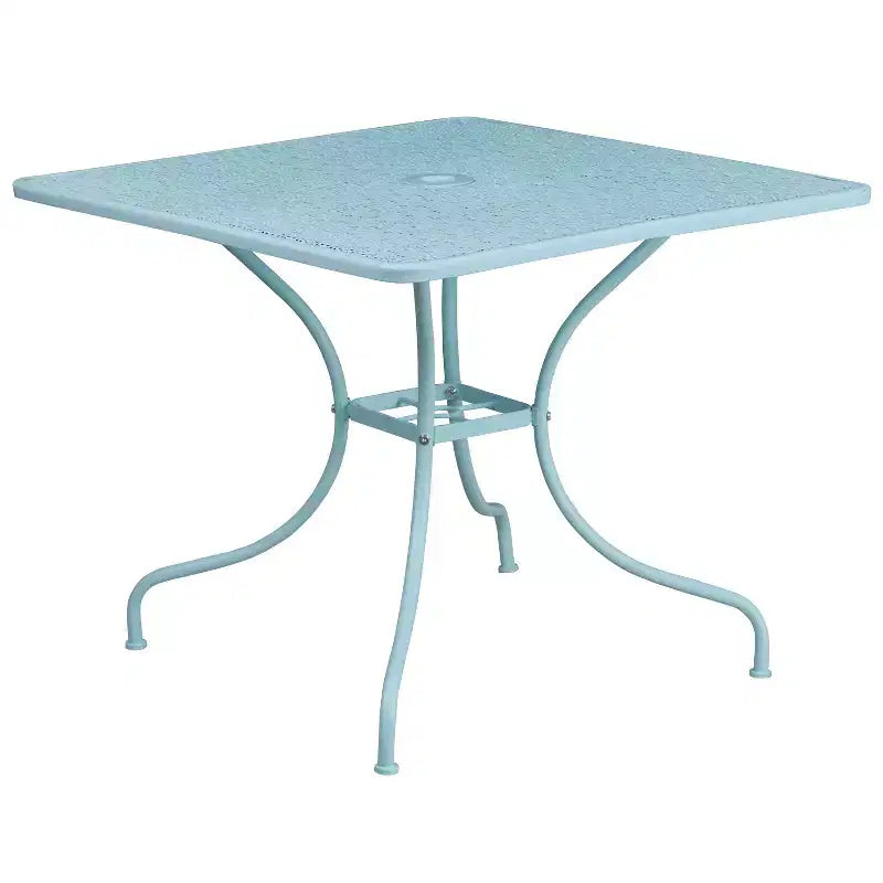 Emma and Oliver Commercial Grade 35.5 Indoor-Outdoor Steel Patio Table with Umbrella Hole