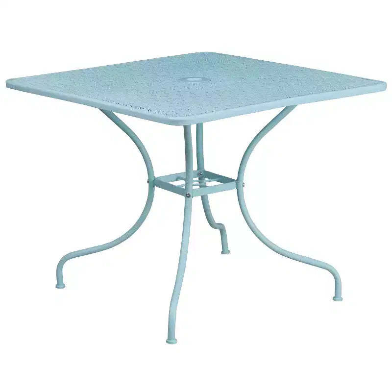 Emma and Oliver Commercial Grade 35.5 Indoor-Outdoor Steel Patio Table with Umbrella Hole