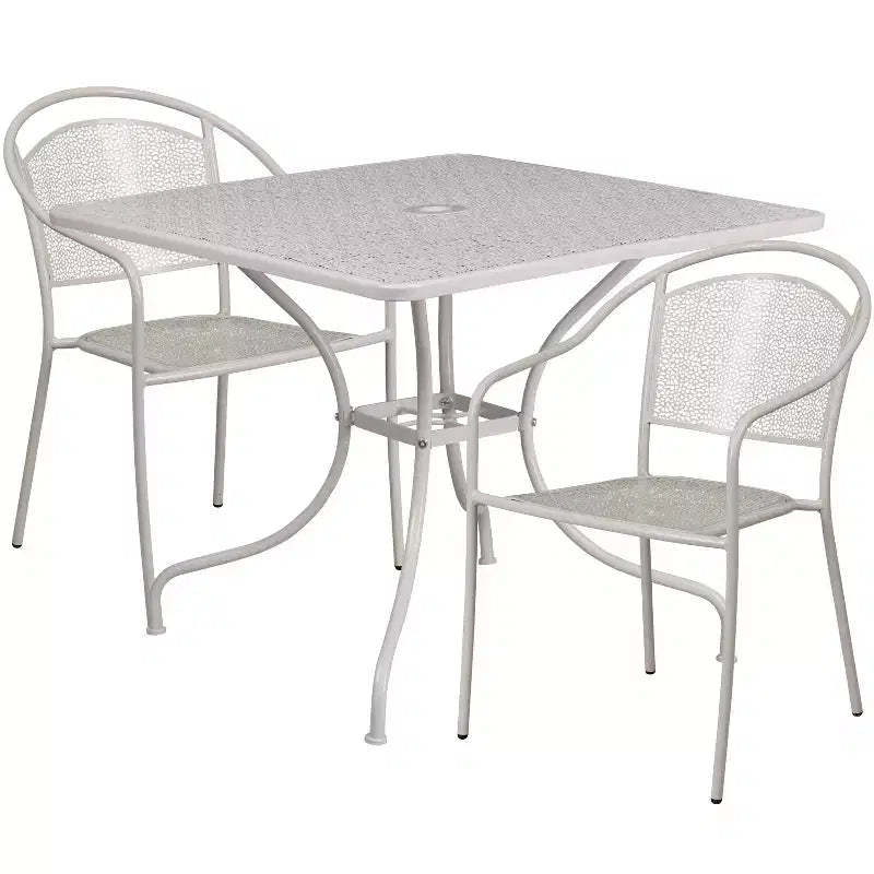 Flash Furniture Oia Commercial Grade 35.5 Square Indoor-Outdoor Steel Patio Table Set with 2 Round Back Chairs