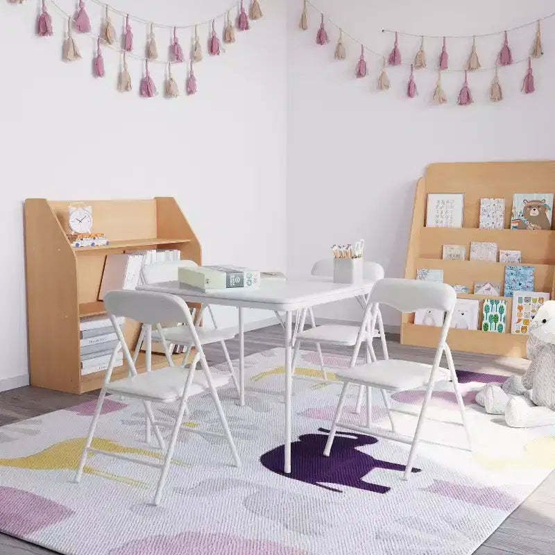 Emma and Oliver Kids 5 Piece Folding Table and Chair Set - Kids Activity Table Set