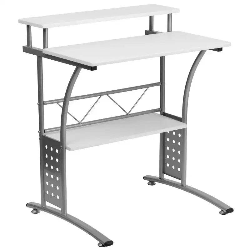 Emma and Oliver Computer Desk with Top and Lower Storage Shelves