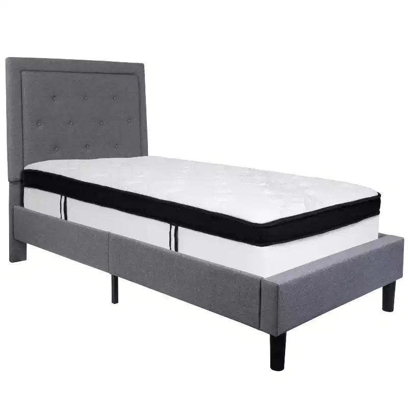 Emma and Oliver Panel Tufted Upholstered Platform Bed and Memory Foam Pocket Spring Mattress