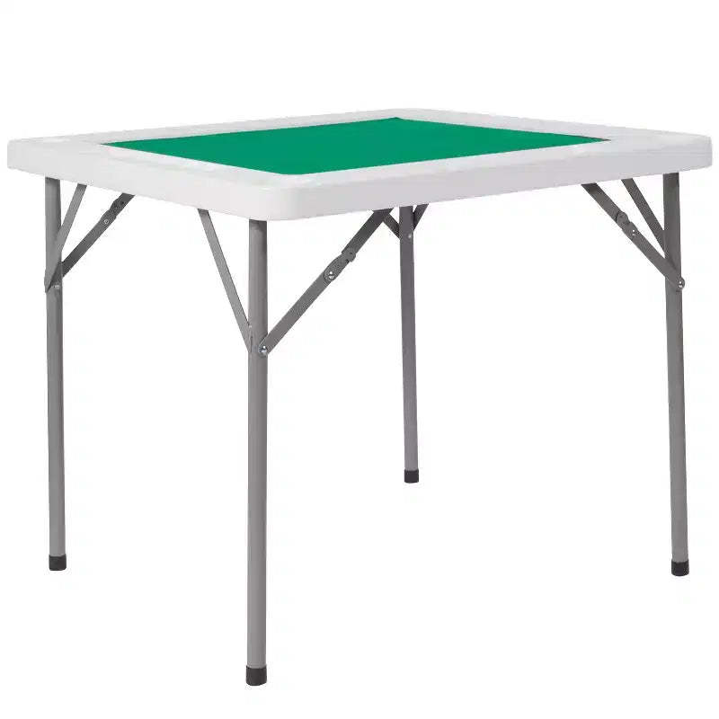 Emma and Oliver Tannin 34.5 Square White Folding Card Game Table for 4-Players with a Green Felt Playing Surface and Cup Holders