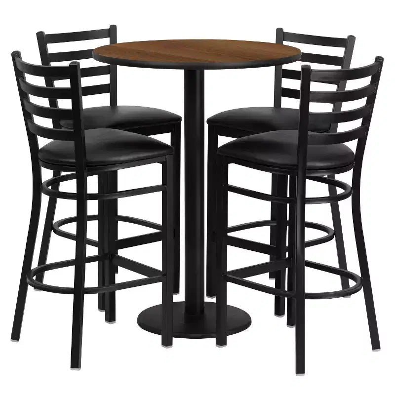 Emma and Oliver 30 Round Laminate Table Set with 4 Ladder Back Metal Stools