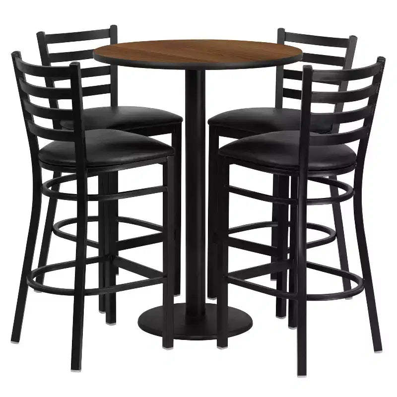 Emma and Oliver 30 Round Laminate Table Set with 4 Ladder Back Metal Stools