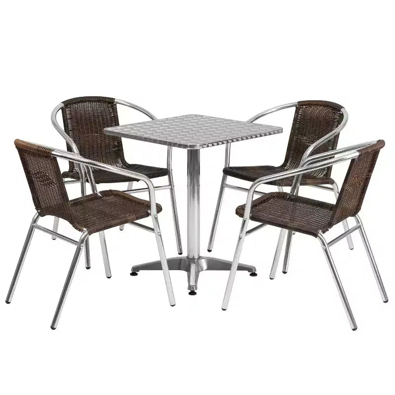 Emma and Oliver 23.5 Square Aluminum Garden Patio Table Set with 4 Rattan Chairs