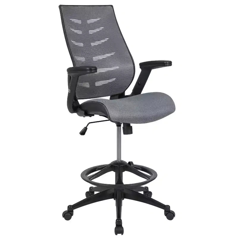 Emma and Oliver High Back Mesh Ergonomic Drafting Chair with Adjustable Flip-Up Arms