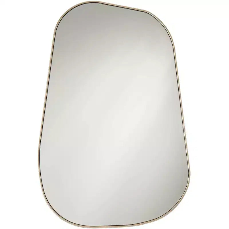 Possini Euro Design Reuleaux Rectangular Vanity Wall Mirror Modern Curved Corner Champagne Gold Frame 26 Wide for Bathroom Bedroom Living Room Office