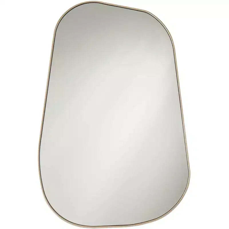 Possini Euro Design Reuleaux Rectangular Vanity Wall Mirror Modern Curved Corner Champagne Gold Frame 26 Wide for Bathroom Bedroom Living Room Office